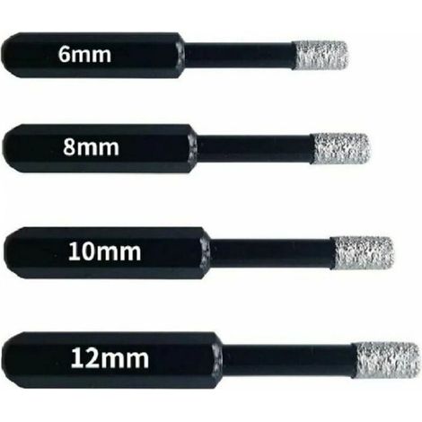 Forets diamant professionnels pour carrelage, céramique, verre et pierre  Coffret de 4 mèches (6mm, 8mm, 10mm, 12mm)  Tige hexagonale antiglisse