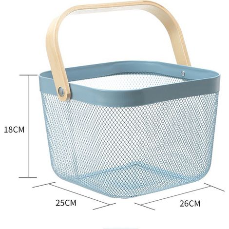 Panier de rangement pour fruits et légumes, panier de rangement pour la cuisine et la salle de bain, panier de rangement portable en fer forgé Risato, panier d'égouttage, bleu. (1/5)