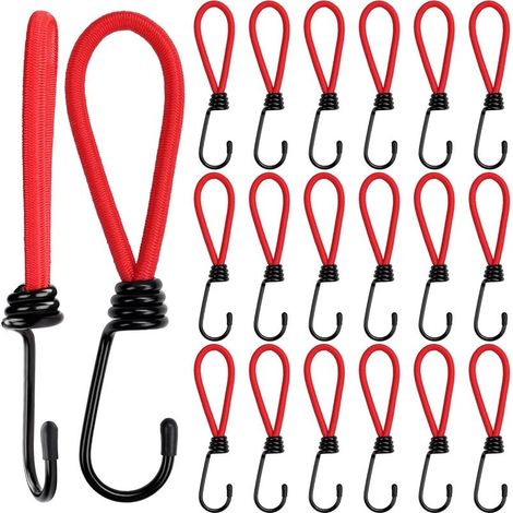 Lot de 20 Tendeurs Elastique avec Crochets en Métal - 15 cm - Tendeur Bache Rouge Crochet Sandow Très Résistant pour Camping, Tarpes, Tentes Canopées (1/5)