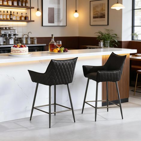Chaise de bar vintage design,tabouret ergonomique,chaise à manger avec accoudoirs et dossier courbés,chaise Chat (seul ensemble de 2 tabourets de bar) (1/5)