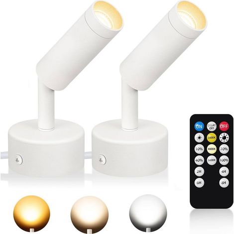 Lot de 2 spots LED dintérieur blancs avec minuterie et télécommande, éclairage vers le haut 3000K/4000K/5000K, pour plantes, œuvres dart et photos (1/5)