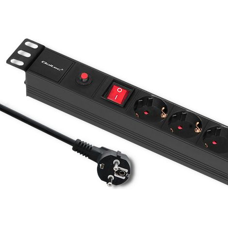 Multiprise Qoltec PDU avec protection contre les surcharges pour rack 19" 1U 16 A 6 connecteurs SCHUKO 2 m (1/5)