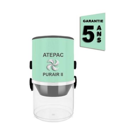 Atepac – Aspirateur central PURAIR II 180 m² – Dépression 2576 mmCE – Débit d’air 222 m3/h – Filtration plissée avec cône de protection