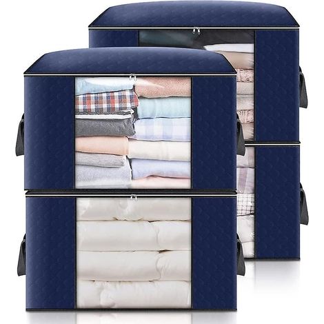 4pcs Sac De Rangement Sous Lit 60 X 43 X 35 Cm (bleu Fonc), Sacs De Rangement De Grande Capacit Avec Poigne Renforce Pour Dredons Couvertures Ore (1/5)
