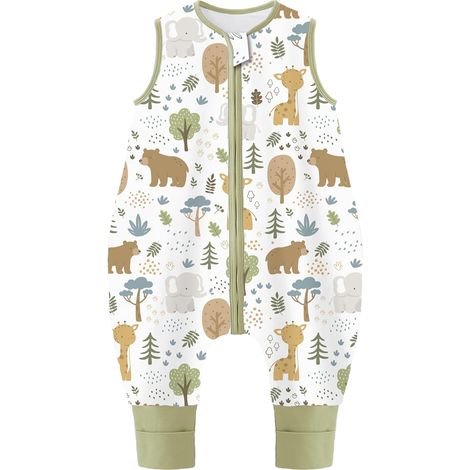 Gigoteuse pour bébé avec pieds - 1 tog - Gigoteuse d'été pour enfant avec jambes - 100 % coton - 1 tog - Motif ours de forêt - 70 cm - Taille bébé 80 à 90 cm (1/5)