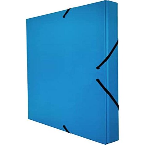Chemise Cartonnée A4, Taille 34 x 24 cm, Épaisseur 3 cm, Pochette de Rangement pour Papiers Administratifs à Fermetures Élastiques, Boîte pour Archives, Dos de 3 cm, Bleu (1/5)