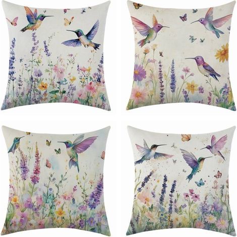 Dekorative Kissenhülle 45x45 cm, mit Blumen- und Vogelmotiv, aus Polyester-Leinen für das Wohnzimmer.