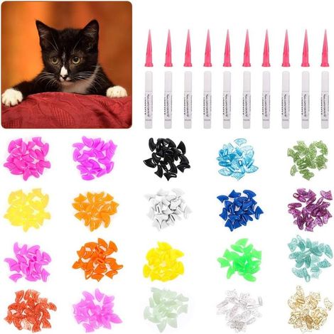 Cappucci morbidi per unghie di gatti di taglia media, 400 pezzi in 20 colori (con adesivo)