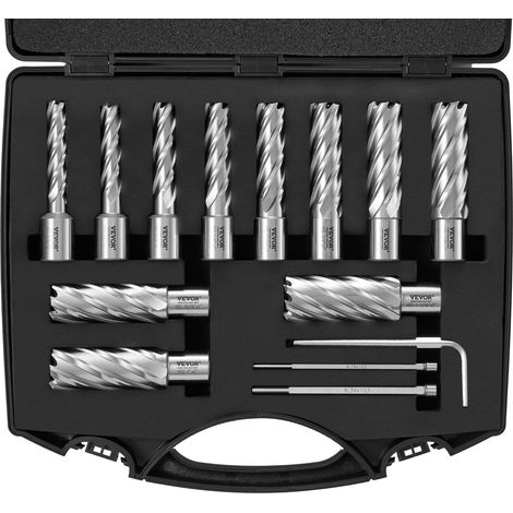 Assortiment de Fraises à Carotter 11PCs Fraise Annulaire Attaches Weldon Diamètre 11-27 mm Profondeur de Perçage 50,8 mm en Acier Rapide HSS Accessoires pour Perceuse Magnétique Perçage Métaux (1/5)