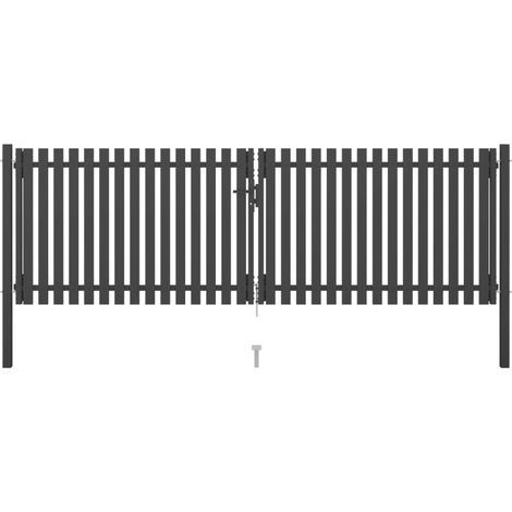 Vidaxl – Portail fer et acier 4x1,5 m – Couleur anthracite – Verrouillable avec 2 poteaux et charnières robustes – Tube plat renforcé