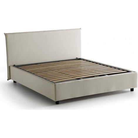 Talamo Italia Doppelbett Bonella, Containerbett mit Stoffbespannung, 100% Made in Italy, Frontöffnung, passend für Matratze Cm 160x200, Beige