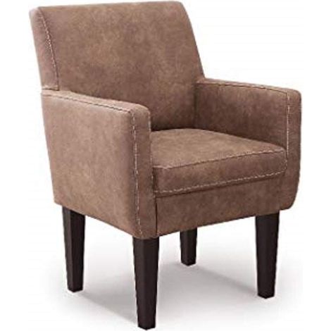 Fauteuil rembourré pour Cuisine ou Salle à Manger Aspect Cuir avec Coutures contrastées Compatible avec l'ensemble de Cuisine 66 x 96 x 71 cm Microfibre Marron Clair (1/5)