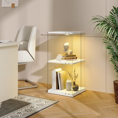 Vitrine Verre Rotative 360° - 38x38x82cm - Bibliothèque Pivotante 2 Niveaux avec Éclairage LED Multicolore Tactile - Blanc (1/5)