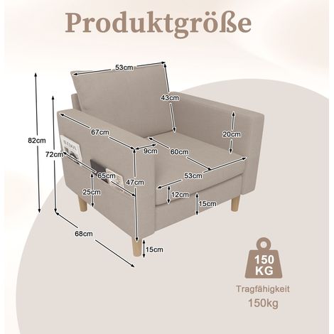 Lesesessel 71x68x82 cm khaki mit Aufbewahrungstasche, Chenille und Kissen MEUBLIV (1/5)
