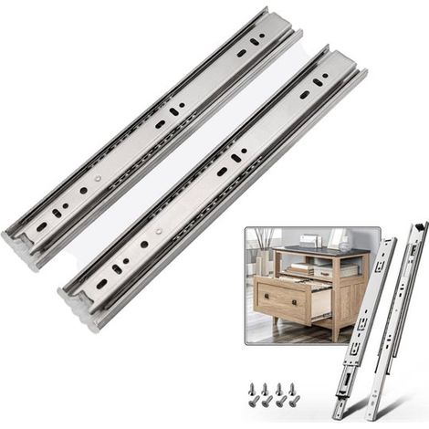 Set di 2 guide per cassetti a chiusura ammortizzata da 40 cm in acciaio inox color argento, montaggio laterale. (1/5)
