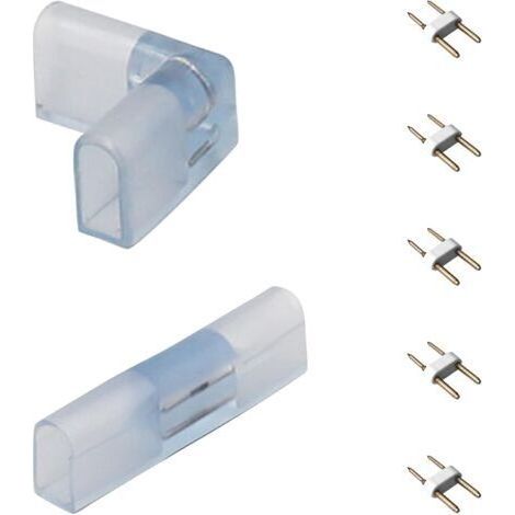 Connecteur pour Bandes Néon LED 230v (SMD 2835), 1 x Connecteur d'angle pour Bande LED, 1 x Connecteur Direct pour Bande LED, 5 x Broches