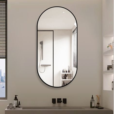 Bogen-Wandspiegel 60 x 120 cm mit schwarzem Aluminiumrahmen, HD-Silberspiegel OKMYHOME (1/5)