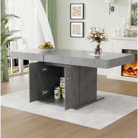DESMIU Table de salle à manger extensible avec rangement 4 à 8 personnes, plateau rectangulaire, pour salle à manger, gris (1/5)