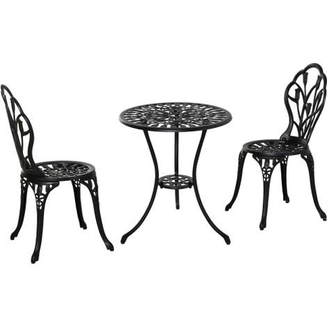 Sitzgruppe für 2 Personen, Essgruppe mit Tisch und 2 Stühlen, Aluminium Schwarz, ideal für Garten und Balkon