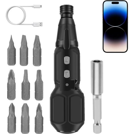 Mini tournevis électrique, mini perceuse rechargeable 3,6 V avec lumière LED, tournevis électrique sans fil 2 Nm et 10 accessoires - pour la réparation d'appareils électroniques, de meubles, d'électro (1/5)