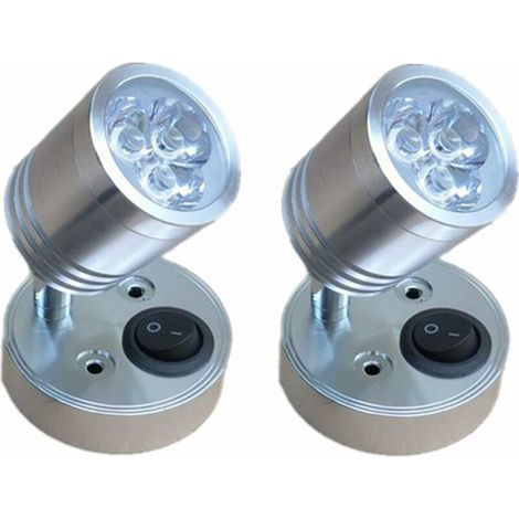 2-teilige 12V LED-Spot-Wandleselampe, Nachttischlampe, verstellbarer Schalter, flexible zylindrische Innenbeleuchtung für Wohnmobile, Boote und Campervans (Silber) (1/5)