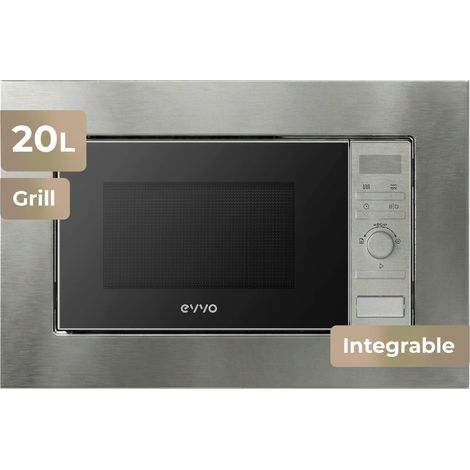 EVVO Microondas integrable Mi30 Inox, 21L , Grill 1000W, Efecto Brillante, Multifunción, Función Descongelar, Temporizador