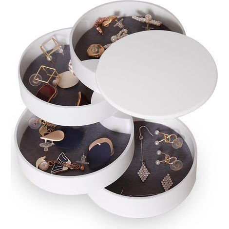 Boîte à bijoux, petite boîte à bijoux, boucles d'oreilles femme, coffret à bijoux de voyage rotatif à cinq niveaux (blanc) (1/5)