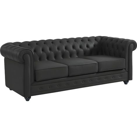 Divano 3 posti in Pelle di bufalo Nera - CHESTERFIELD