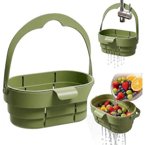 Passoire suspendue pliable avec couvercle rabattable Plastique durable sans BPA résistant à la chaleur jusqu'à 80 °C. Idéale pour les éviers et les plans de travail de cuisine. (1/5)