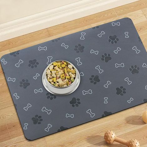 Tapis antidérapant pour gamelles de chat et de chien. Convient également comme tapis pour gamelle d'eau pour chien. Tapis absorbant à séchage rapide pour chats, 30 x 50 cm, gris foncé. (1/3)