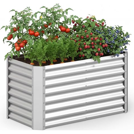 COSTWAY Jardinière Surélevée Rectangulaire en Acier Galvanisé, Lit de Jardin Antirouille à Fond Ouvert, Carré Potager Extérieur pour Fleurs Légumes, Montage Rapide, 180 x 95 x 60 cm (Argenté) (1/5)