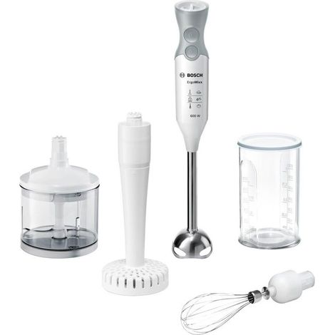 Bosch ErgoMixx Hand Blender - Frullatore a Immersione Portatile, 600 W, 12 Velocità, Lama a 4 Ali, Bicchiere Graduato, Mini Tritatutto, Accessorio per Puré ProPuree e Frusta in Acciaio Inox (1/10)