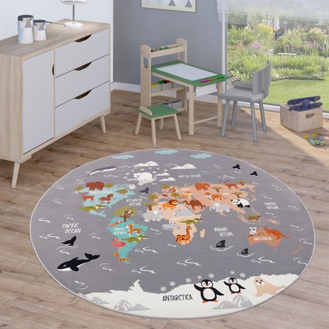 Paco Home Kinderteppich Teppich Rund Kinderzimmer Spielteppich Straßenteppich Modern 200 cm Rund, Grau 4