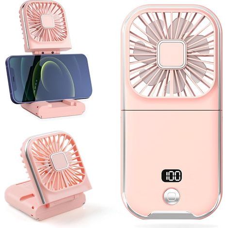 Mini Ventilateur Portable- Silencieux,  4 Vitesses, avec Batterie 3000mAh et Affichage Numérique, pour Bureau, Extérieur- Rose (1/5)