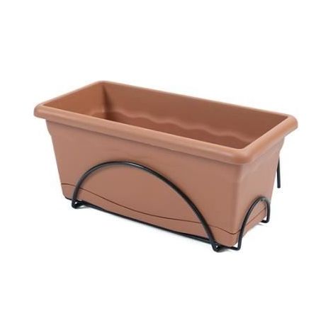 Jardinière avec soucoupe intégrée 40x24cm + support en métal, couleur terracotta. (1/2)
