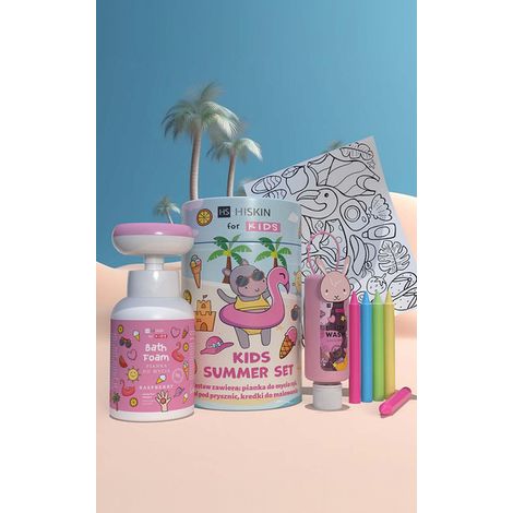 Set estivo per bambini Hiskin: set da bagno + libri da colorare con pastelli rosa