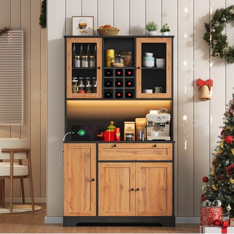 Buffet de cuisine avec LED, prises et vitrines en verre 105 x 40 x 180 cm (1/5)