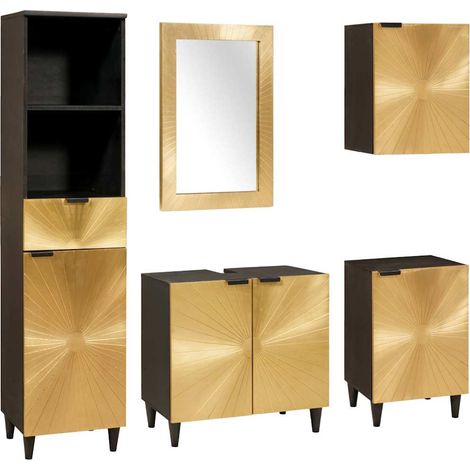 Bathroom Furniture Sets 5 pcs Black and Gold Solid mango wood vidaXL (1/5)