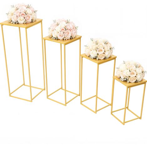 Lot de 4 Support de Fleurs Doré Présentoir Vase pour Centre de Table de Mariage, Rectangulaire Colonne, pour fêtes d'anniversaire, décorations de jardin (45/60/75/90 CM Hauteur) (1/5)