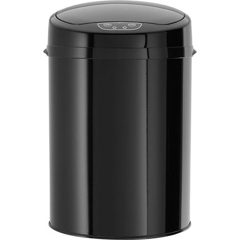 Poubelle de bureau salle de bain cosmétique, poubelle avec capteur, poubelle électrique, capteur de mouvement infrarouge, touchless, corps en inox, capacité 9 litres, INOX BLACK (1/4)