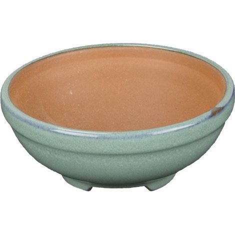 Vaso per bonsai rotondo in gres smaltato verde 8,5x8,5x3 cm - ZX1