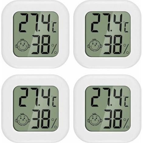 Coppia di 4 mini termometri e igrometri LCD per uso interno, adatti per camerette, stanze di anziani, ecc. (1/4)