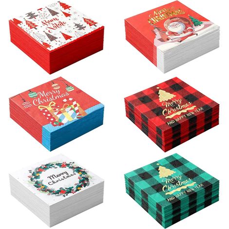 Packung mit 120 zweilagigen Weihnachtsservietten (33 x 33 cm), Weihnachtsservietten für den Winter, Weihnachten, Winter, Sterne, Schnee, Schneemänner, perfekt für die Weihnachtstafel (6 Designs) (1/5)