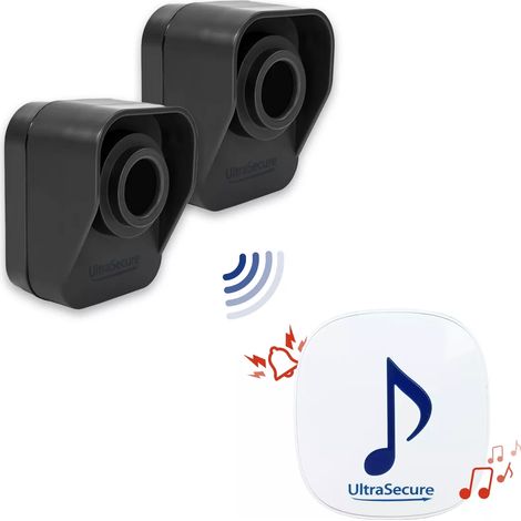 Ultra Secure – Kit alerte passage 600m – 2 détecteurs de mouvement autonomes – 1 carillon 35 mélodies – Détection jusqu'à 15m – Résistant intempéries (1/5)