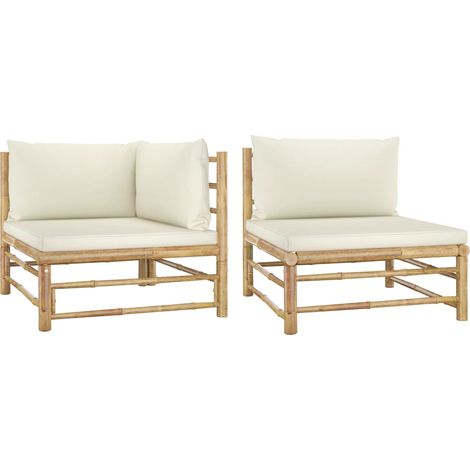 Set de muebles de jardín 2 piezas bambú y cojines blanco crema vidaXL
