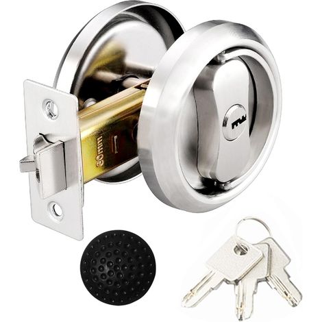 Serrure de Poignée de Levier de Porte, Verrou de porte de poche rond - Avec 3 clés - En acier inoxydable 304 pour L'utilisation de La Chambre, Vestiaire, Salle de Rangement et Bureau (1/5)