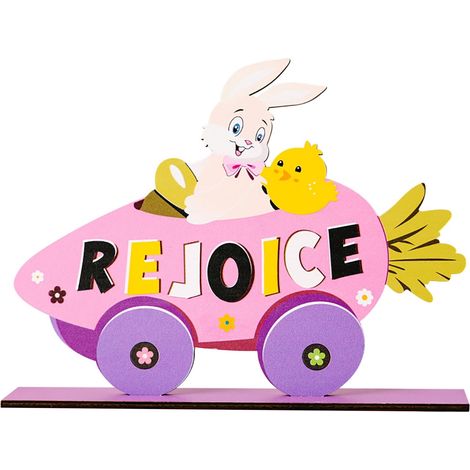 Ornement De Table De Pâques - En Bois Massif - Lapin Et Carotte - Pour Décoration De Cheminée Étagère Ou Bureau - Lot De 1 (1/5)
