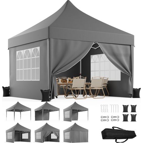 Tonnelle Pliante 3x3m à Toit Pointu|Design Breveté, +40% Résistant au Vent & à la Pluie|Hauteur Intérieure Supplémentaire, Gris (1/5)