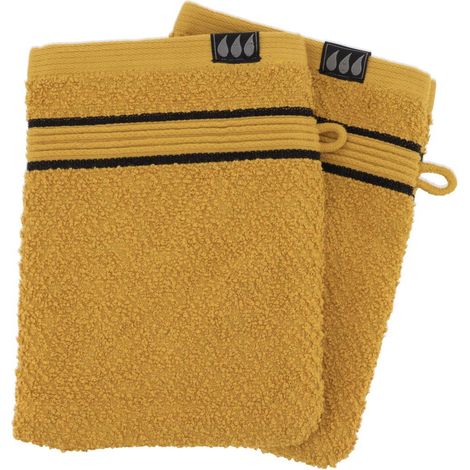 Set aus 2 waschhandschuhen 15x21 cm 100% baumwolle - schwarzes ocker - Tendance (1/3)