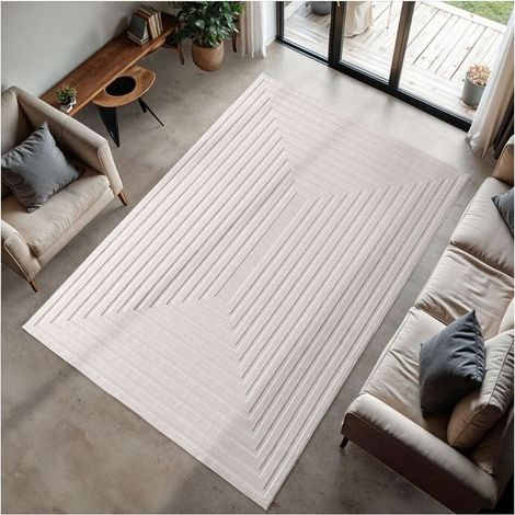 Tapis géométrique effet 3D moderne crème Delia Crème 240x340 (1/5)
